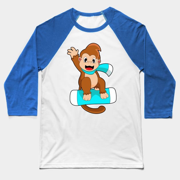 Monkey Snowboard Winter sports Baseball T-Shirt by Markus Schnabel